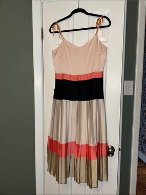Banana Republic Colorblock Tie-Shoulder Midi Dress in Blush, Coral, Black & Tan